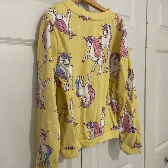 H&M Girls Juniors Unicorn Print Yellow Long Sleeve Sweatshirt - Picture 4 of 5